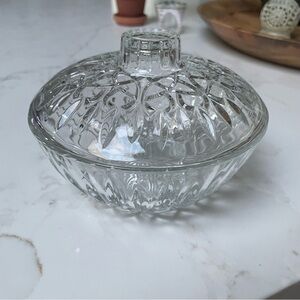 Elegant Clear Glass Lidded Bowl. From Indonesia. Excellent condition. Vintage?